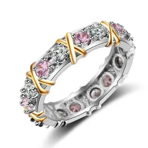 Twotone Diamond Engagement Ring 14K Yellow Gold Silver Jewelry