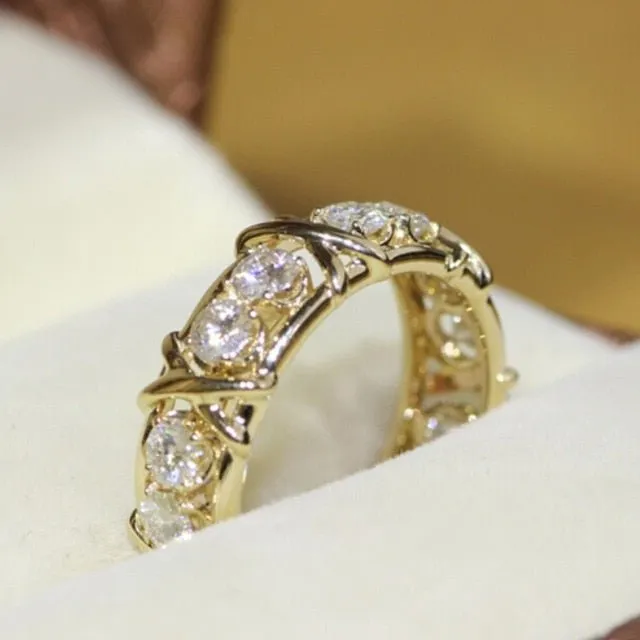 Twotone Diamond Engagement Ring 14K Yellow Gold Silver Jewelry