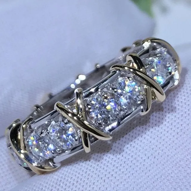 Twotone Diamond Engagement Ring 14K Yellow Gold Silver Jewelry