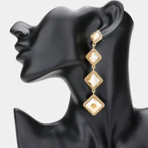 Variegated Light Topaz Diamond Shape Stone Drop Pageant Earrings| Evening Earrings | 610696