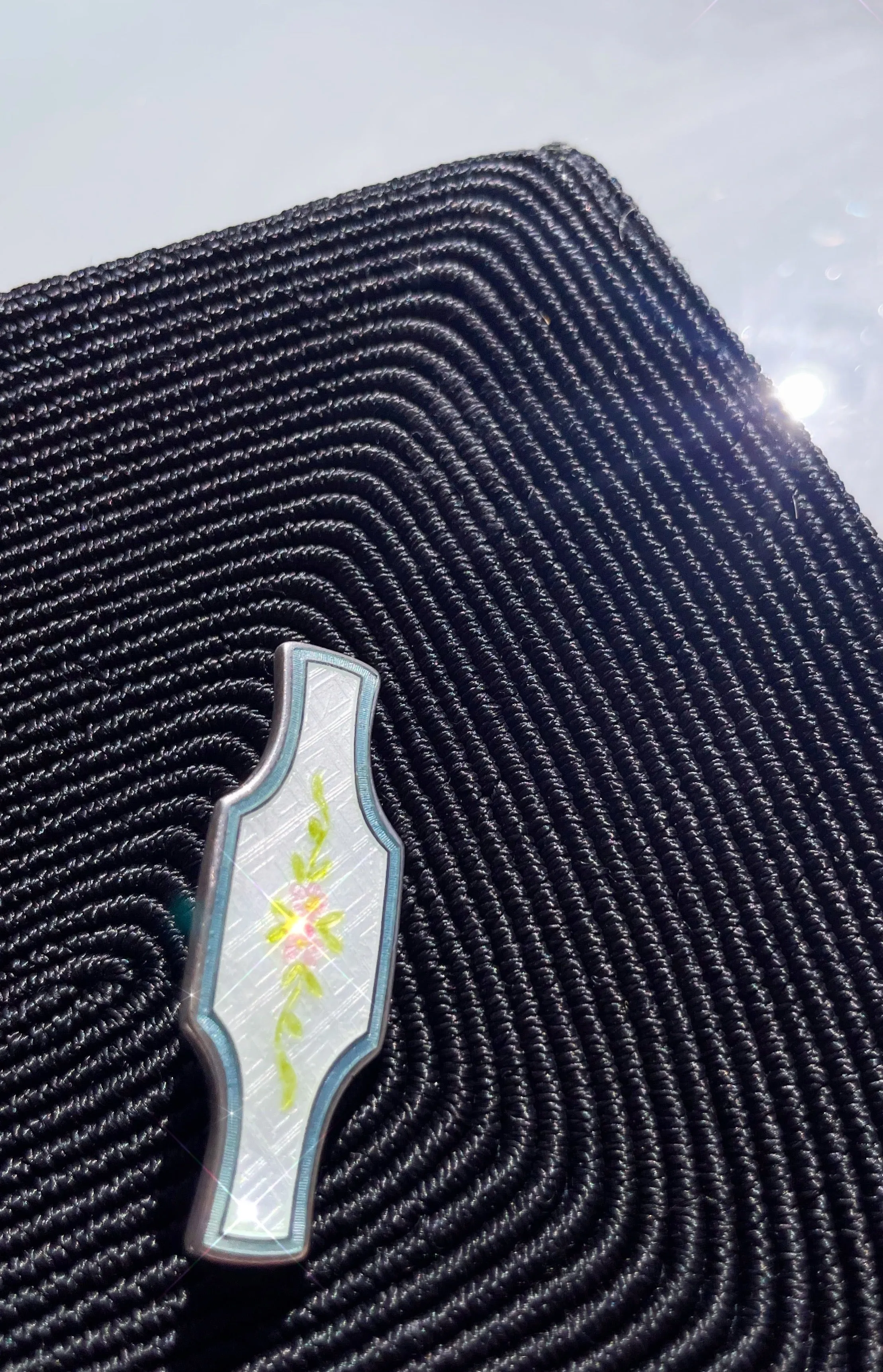 Very Vintage Sterling Silver Cloisonné Floral Brooch