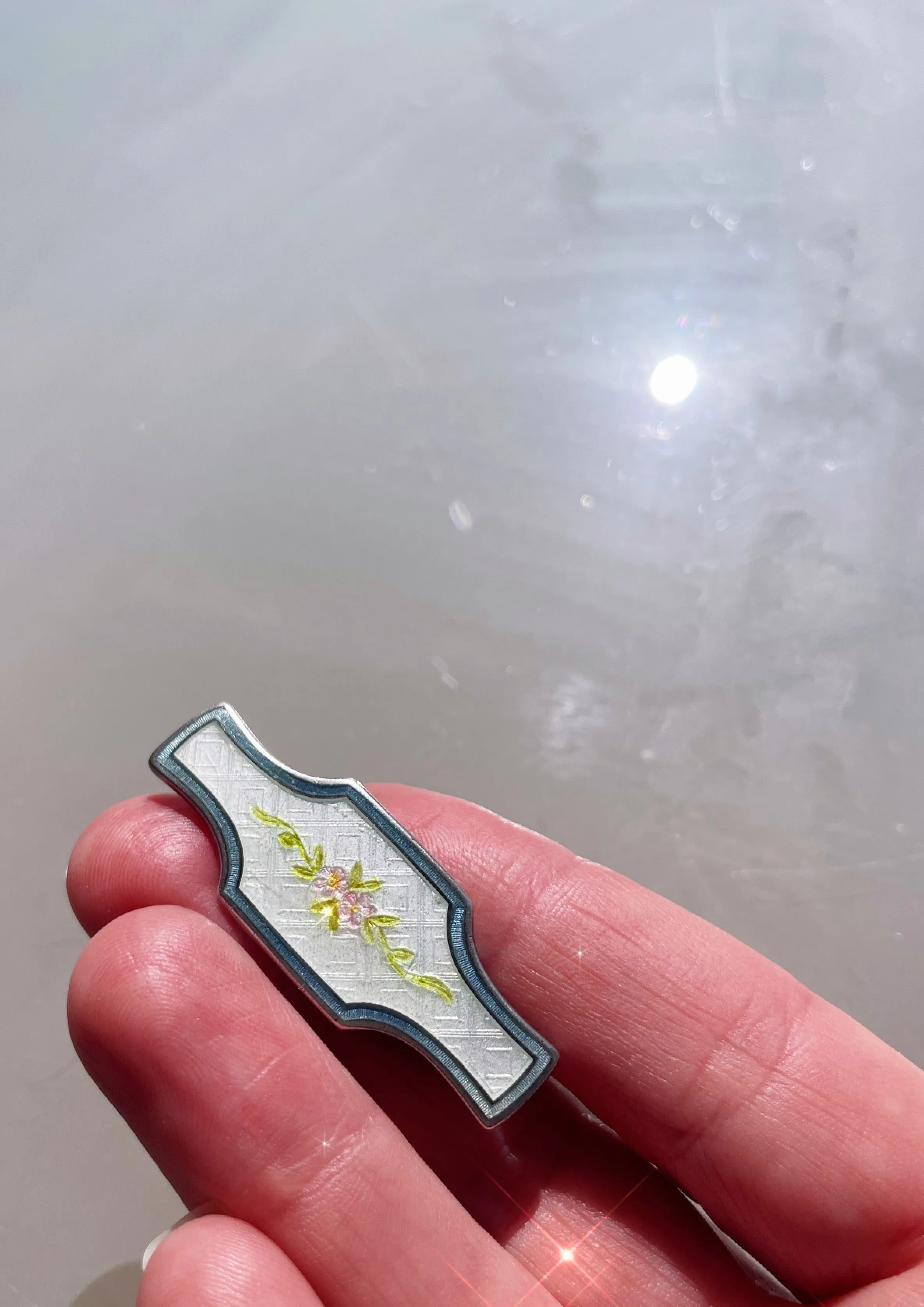 Very Vintage Sterling Silver Cloisonné Floral Brooch