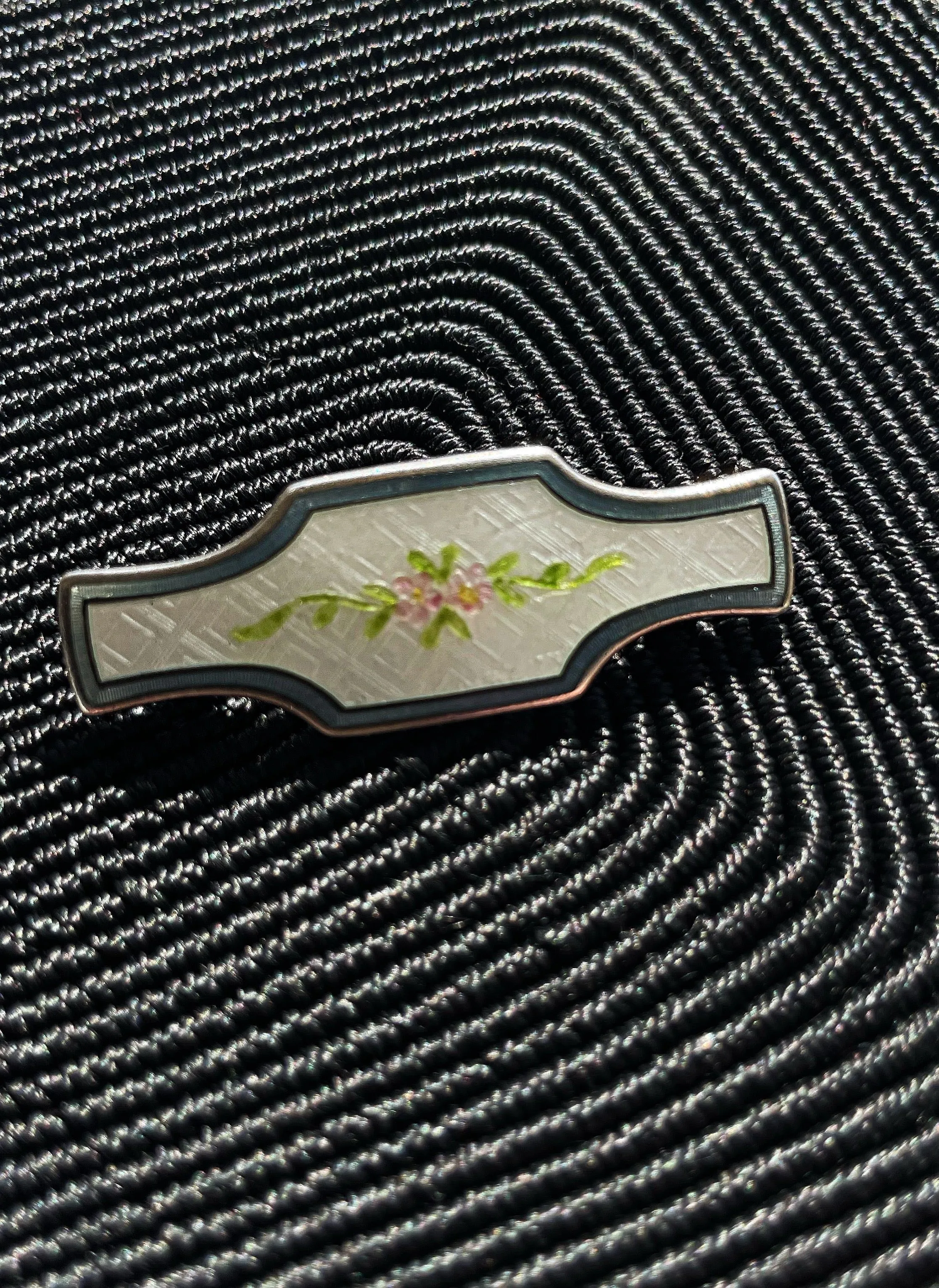 Very Vintage Sterling Silver Cloisonné Floral Brooch