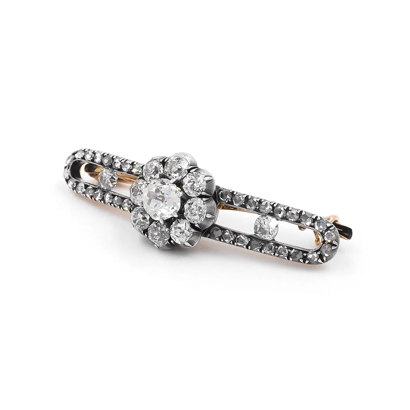 Victorian 0.93 Ct. Old Mine Cut Diamond Floral Cluster Brooch