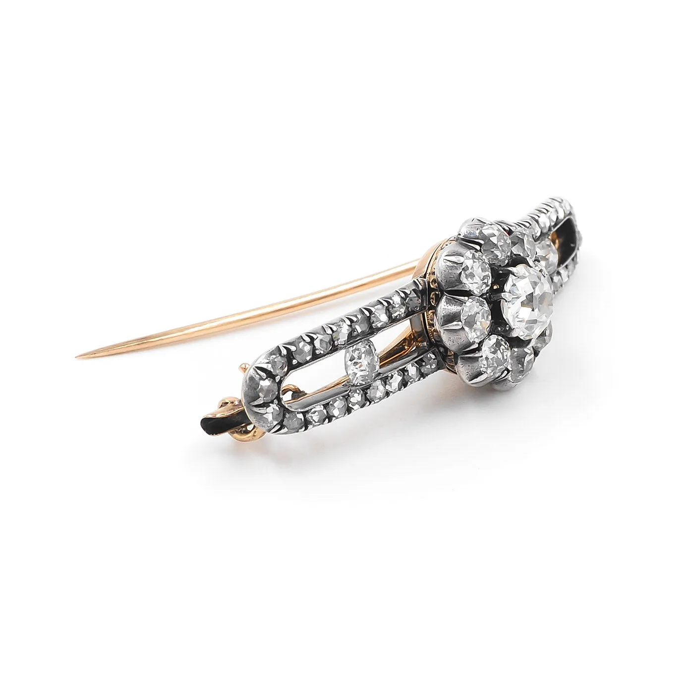 Victorian 0.93 Ct. Old Mine Cut Diamond Floral Cluster Brooch
