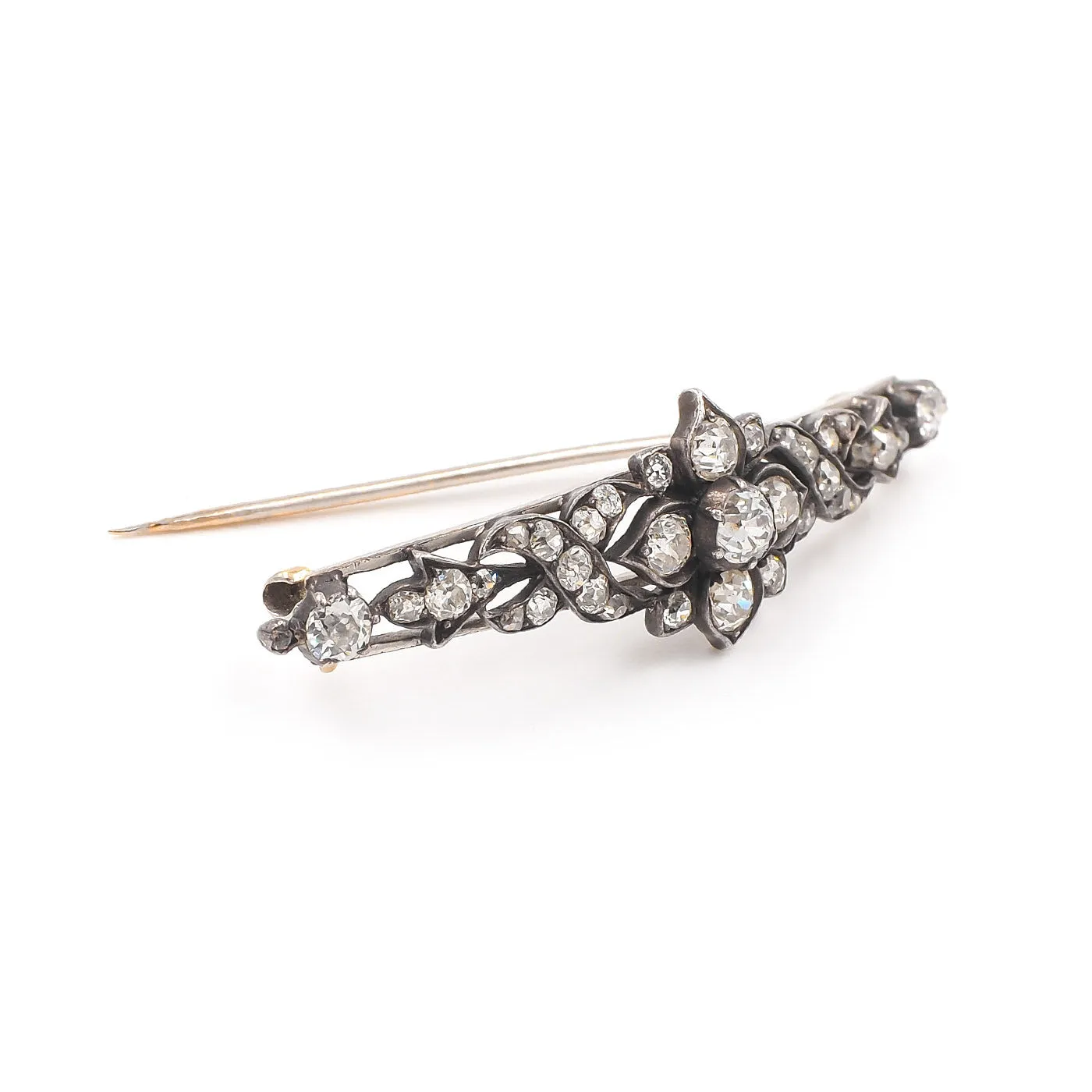 Victorian 1.74 Ctw. Diamond Floral Brooch