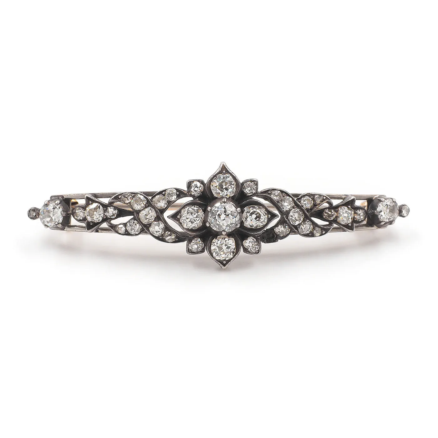 Victorian 1.74 Ctw. Diamond Floral Brooch
