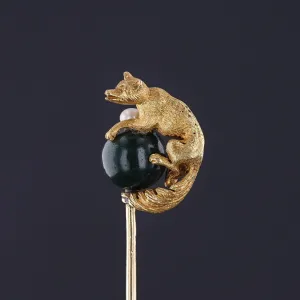 Victorian Bloodstone Fox Stickpin of 15ct Gold