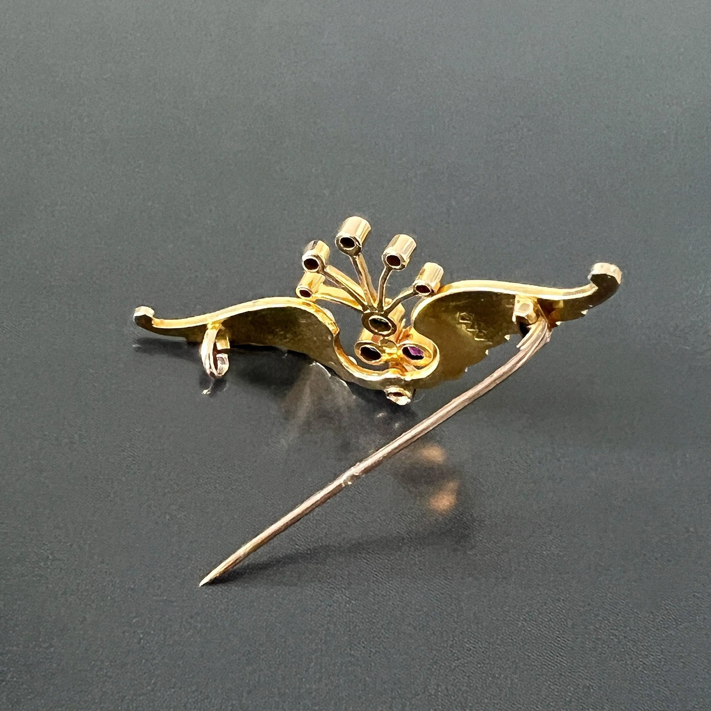 Victorian era 14k gold pearl diamond pink /blue sapphire emerald wing brooch