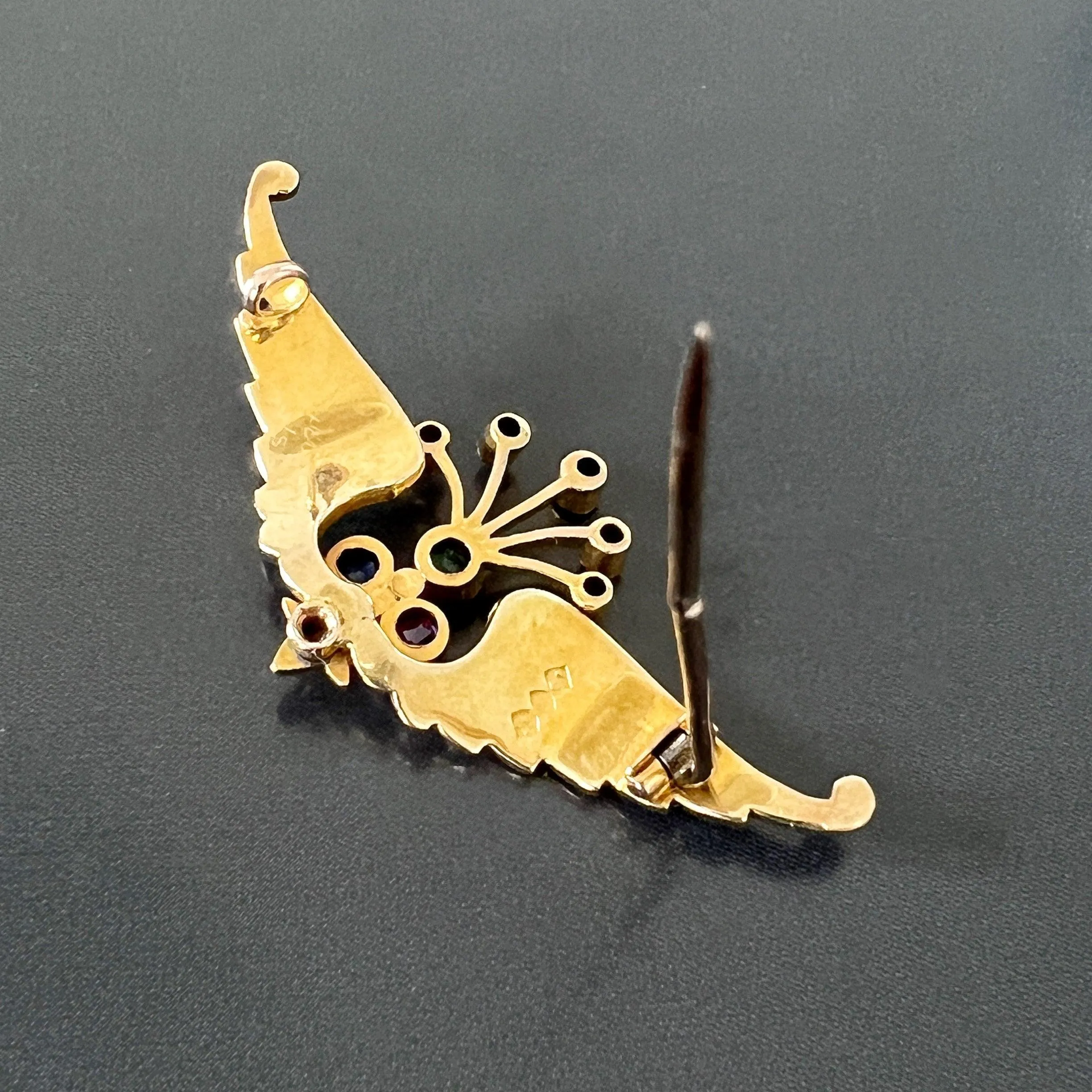 Victorian era 14k gold pearl diamond pink /blue sapphire emerald wing brooch