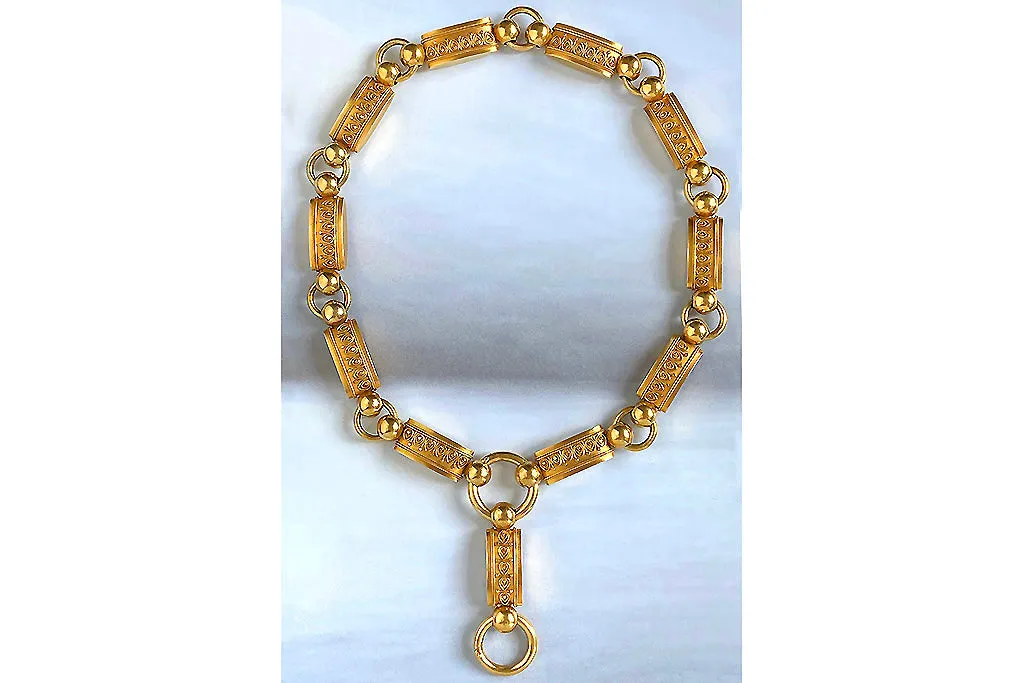 Victorian Etruscan Revival Gold Collar Necklace