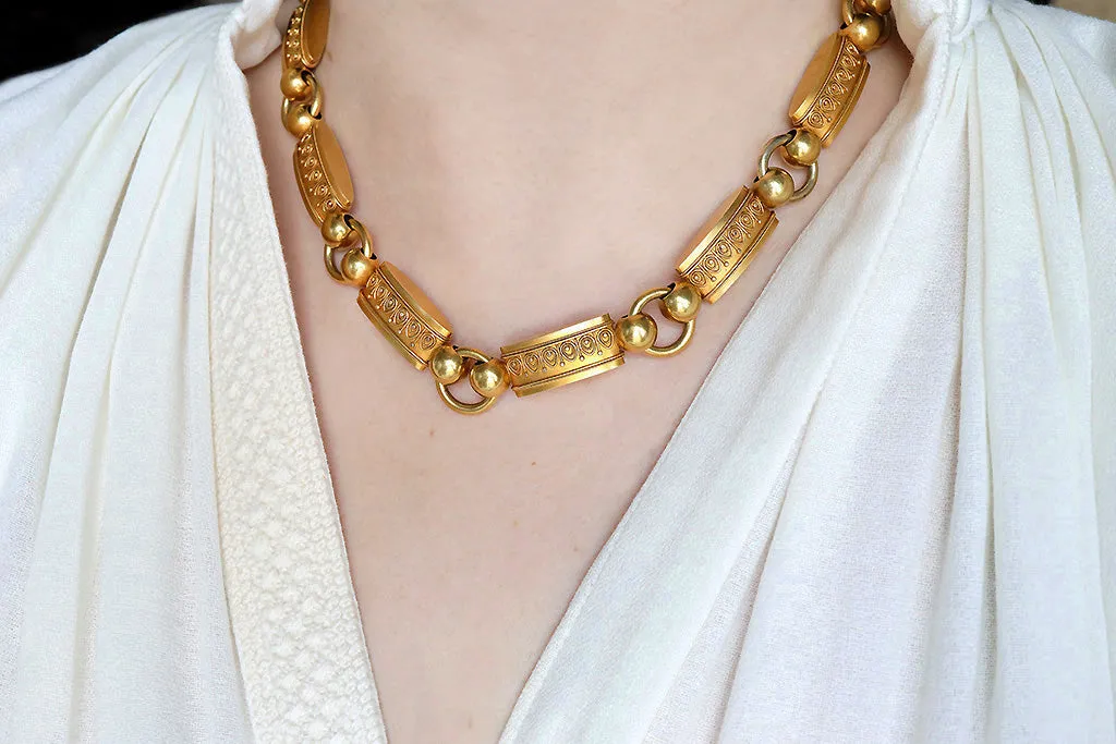 Victorian Etruscan Revival Gold Collar Necklace