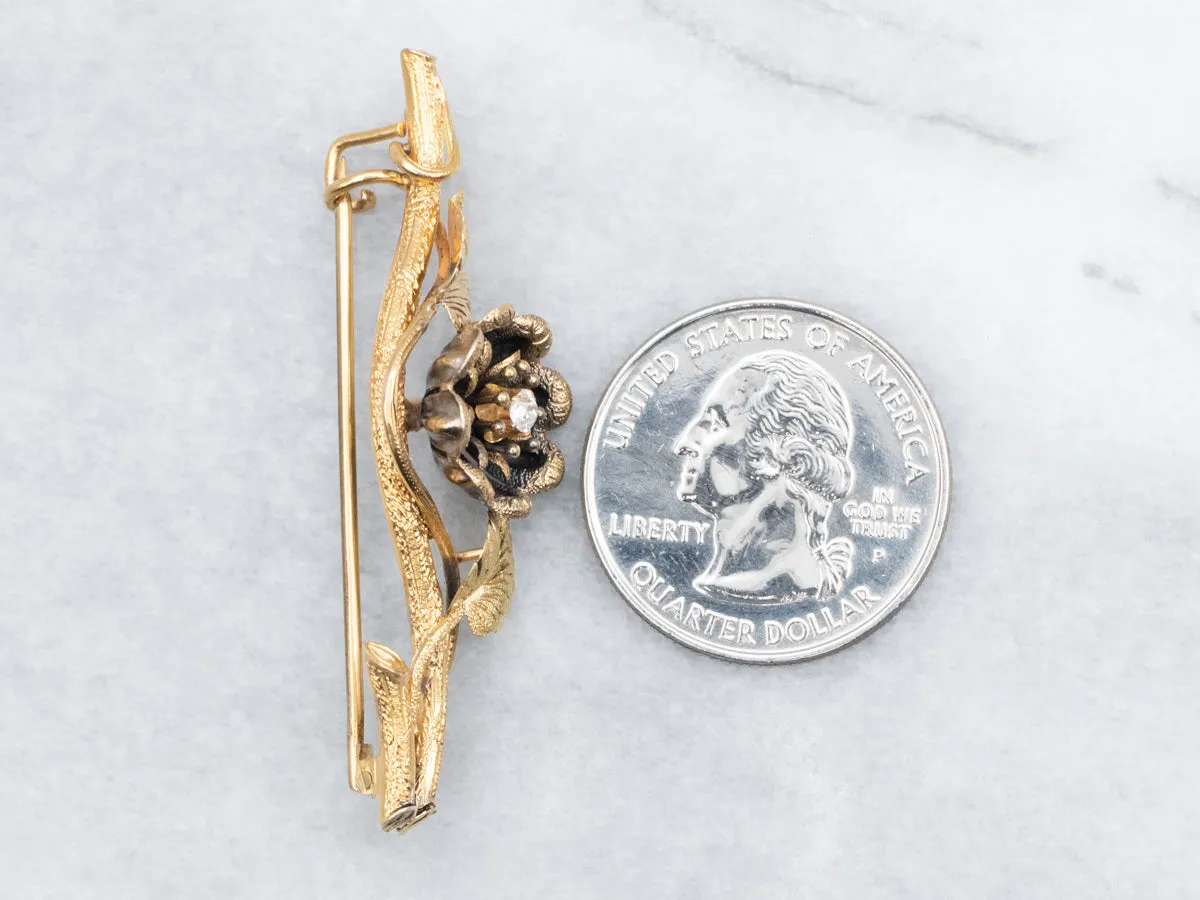 Victorian Old Mine Cut Diamond Floral Brooch