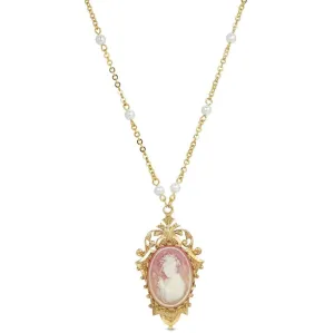 Victorian Reflections Carnelian & Ivory Cameo Faux Pearl Accent Necklace