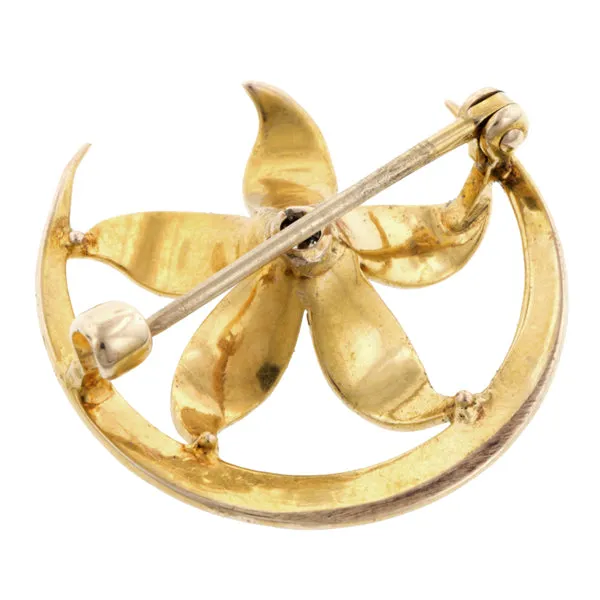 Victorian Seed Pearl & Diamond Honeymoon Pin