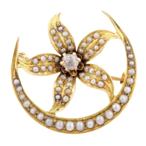 Victorian Seed Pearl & Diamond Honeymoon Pin