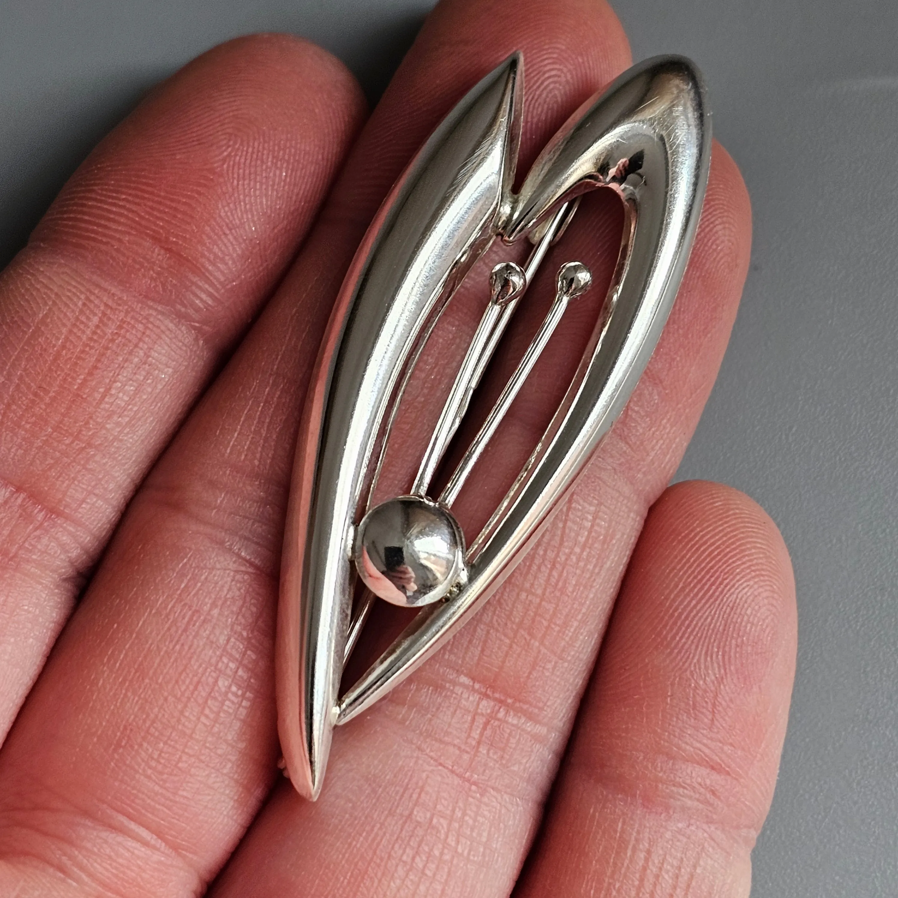 Vintage 1960s Finnish Modernist Silver Flower Brooch by Kultaseppä Salovaara 1965