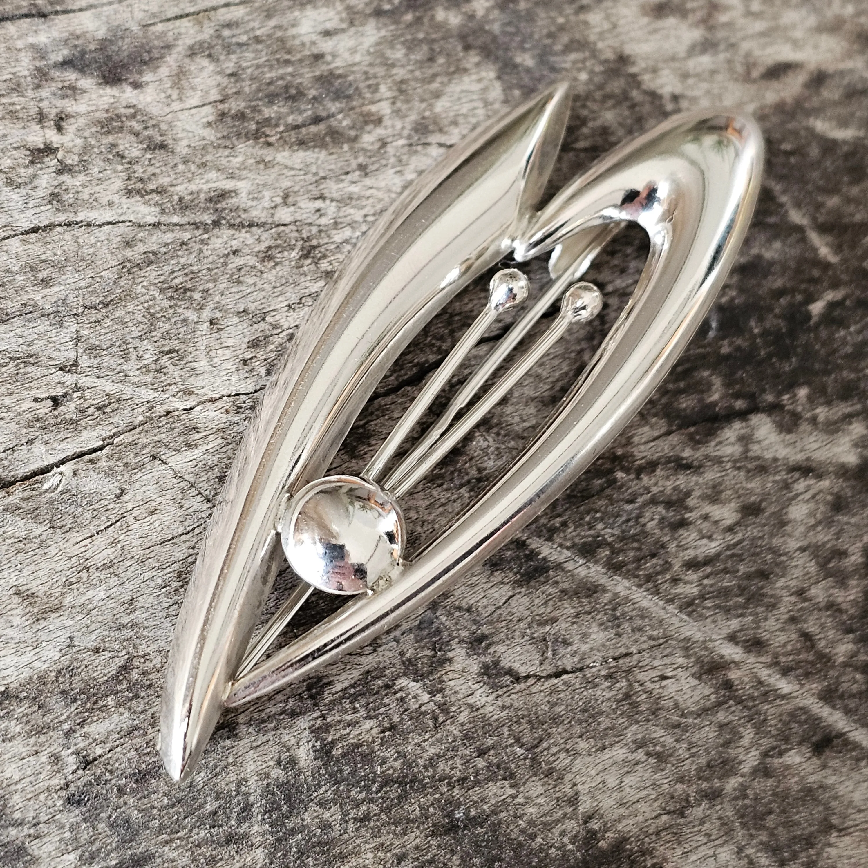 Vintage 1960s Finnish Modernist Silver Flower Brooch by Kultaseppä Salovaara 1965