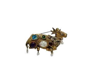 Vintage Antique Gold Pearl Drop Deer Pin