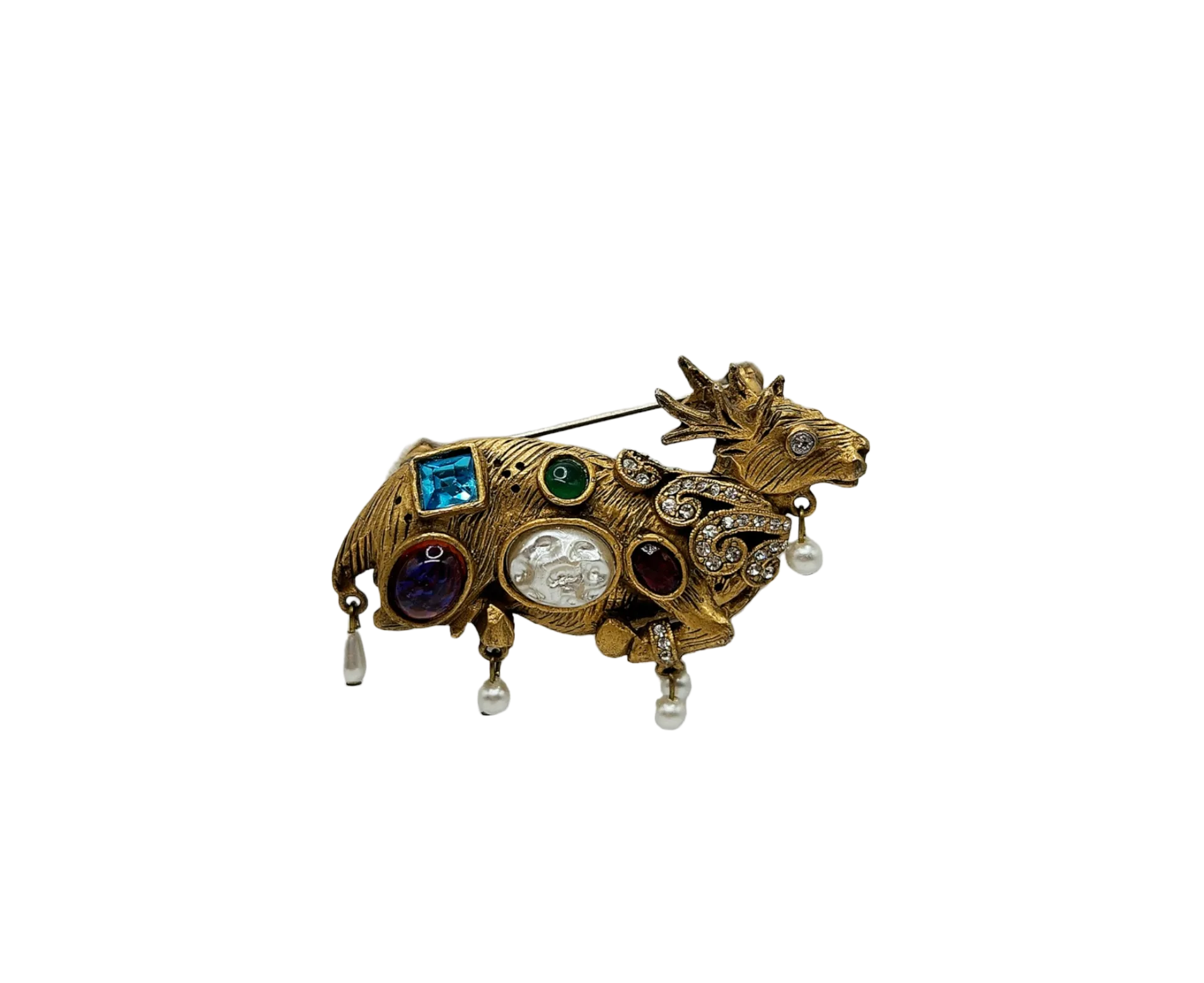Vintage Antique Gold Pearl Drop Deer Pin