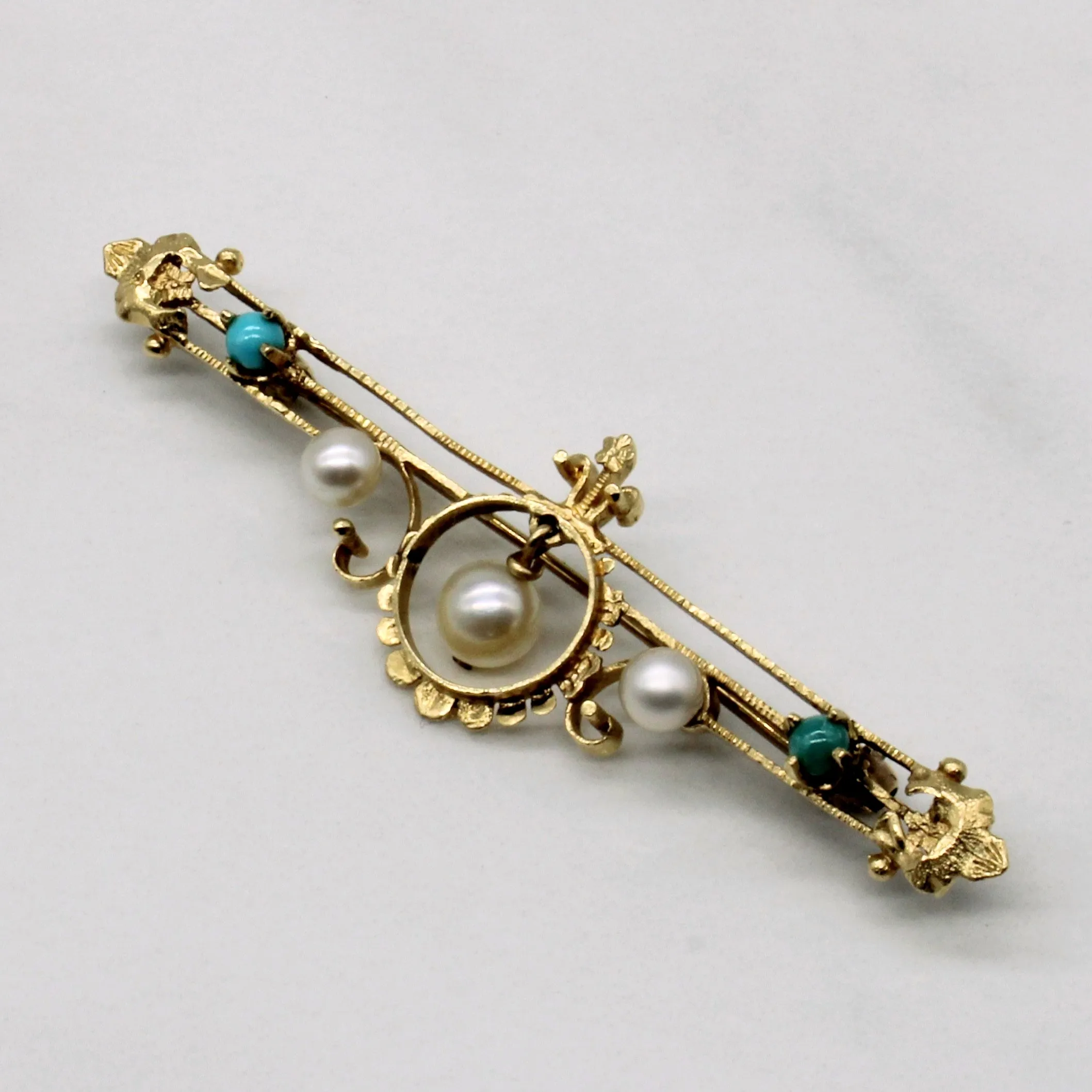Vintage Chrysocolla & Pearl Brooch | 0.25ctw |