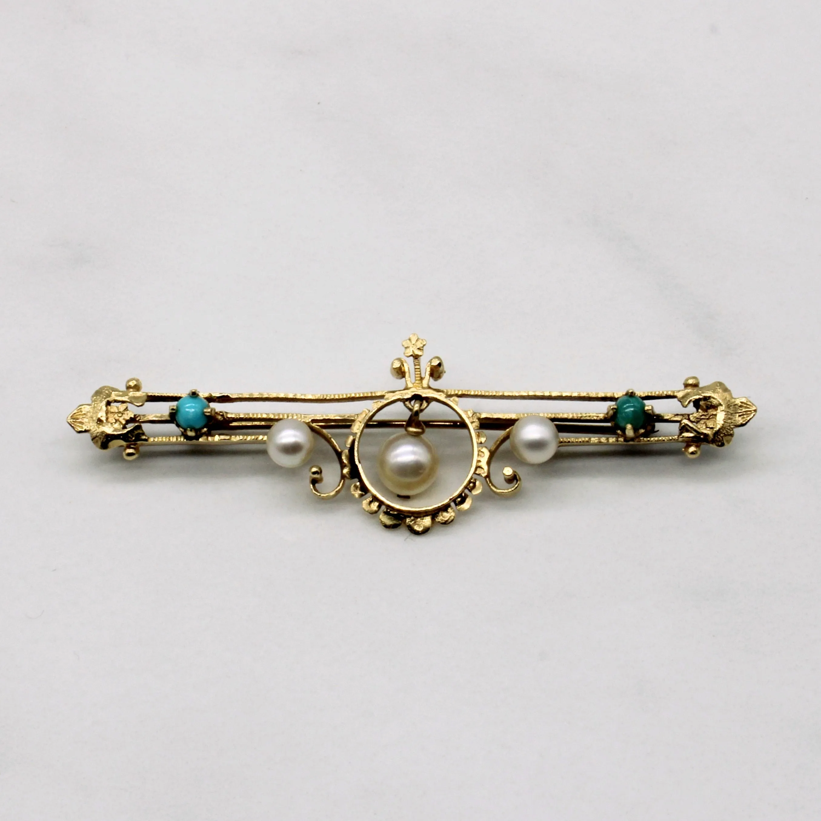 Vintage Chrysocolla & Pearl Brooch | 0.25ctw |