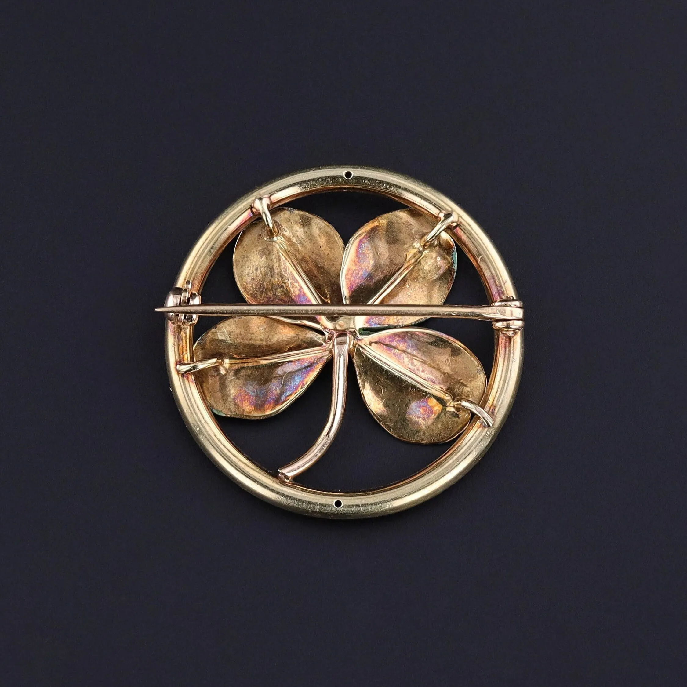 Vintage Clover Brooch of 14k Gold