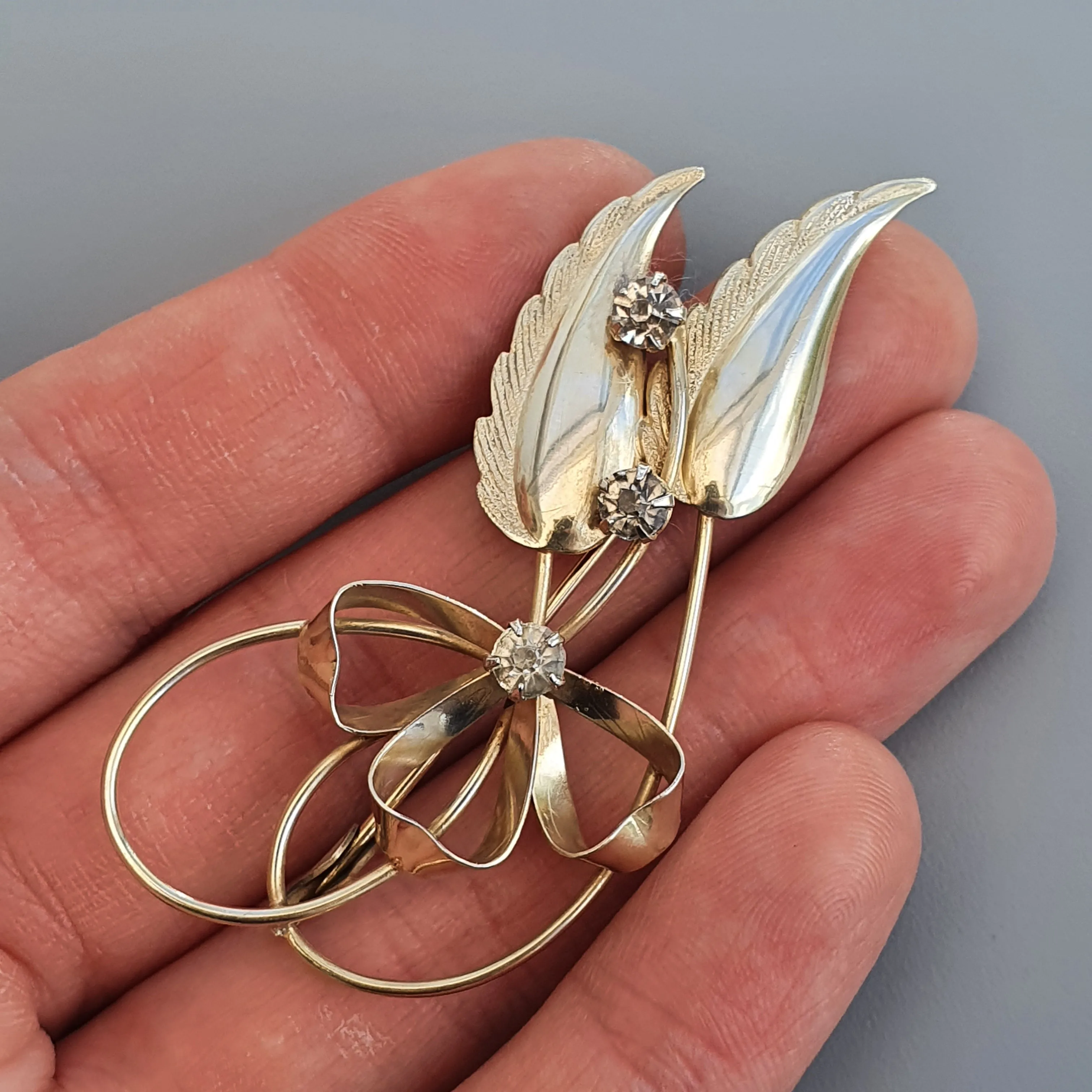 Vintage Elis Kauppi Kupittaan Kulta Silver & Glass Paste Flower Brooch