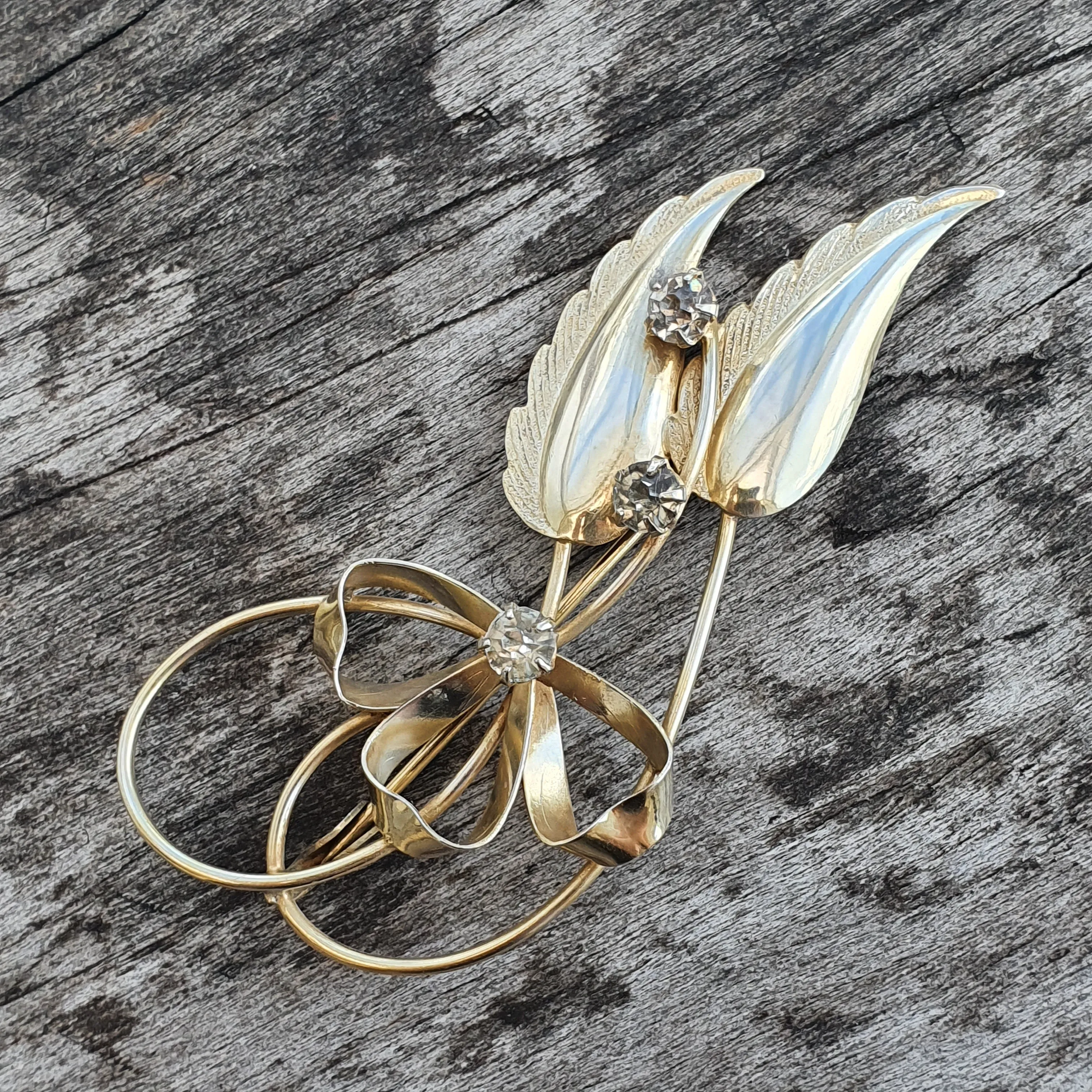 Vintage Elis Kauppi Kupittaan Kulta Silver & Glass Paste Flower Brooch