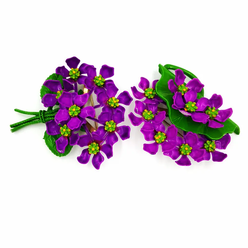 Vintage Floral Brooch Set Purple Violet Bouquets Mid Century Retro Nosegay Pins