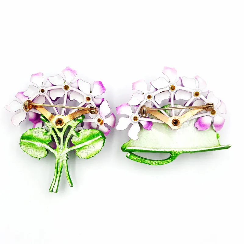 Vintage Floral Brooch Set Purple Violet Bouquets Mid Century Retro Nosegay Pins