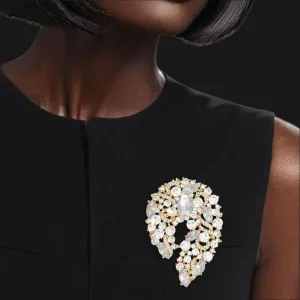 Vintage-Inspired Gold-Tone Rhinestone Crystal Brooch Pin