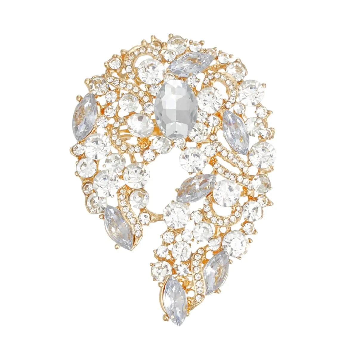 Vintage-Inspired Gold-Tone Rhinestone Crystal Brooch Pin