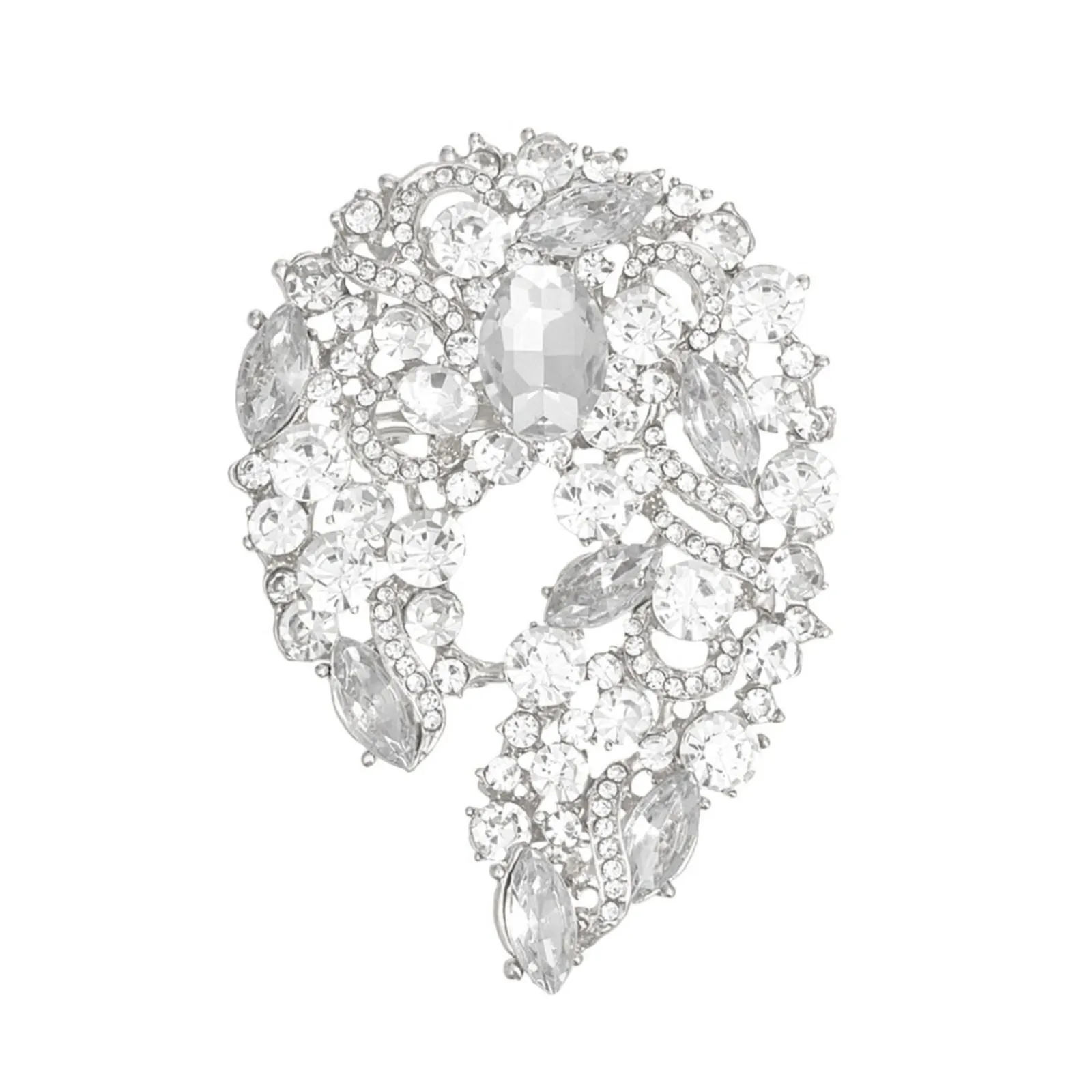 Vintage-Inspired Silver-Tone Rhinestone Crystal Brooch Pin