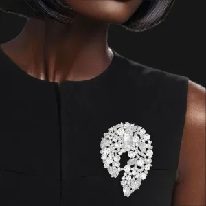 Vintage-Inspired Silver-Tone Rhinestone Crystal Brooch Pin
