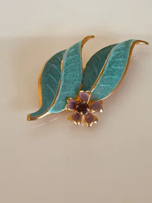 Vintage Leaf and Flower Brooch