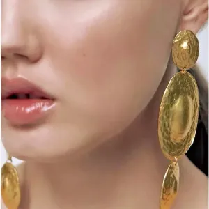 Vintage Long Oval Gold Color Drop Earrings