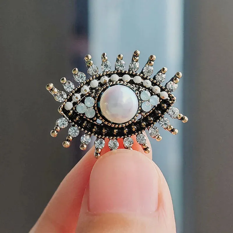 Vintage Rhinestone Evil Eyes Brooches For Women Men Clothing Suit Metal Alloy Pearl Black Blue Eye Brooch Pins Jewelry Sets Gift