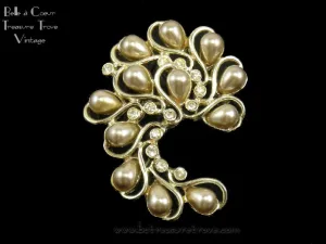 Vintage Sarah Coventry Brooch Faux Pearl Rhinestones Honey Bunch Pin 1950s