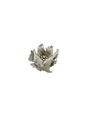 Vintage Trifari Classic Silver Texture Floral Rhinestone Brooch