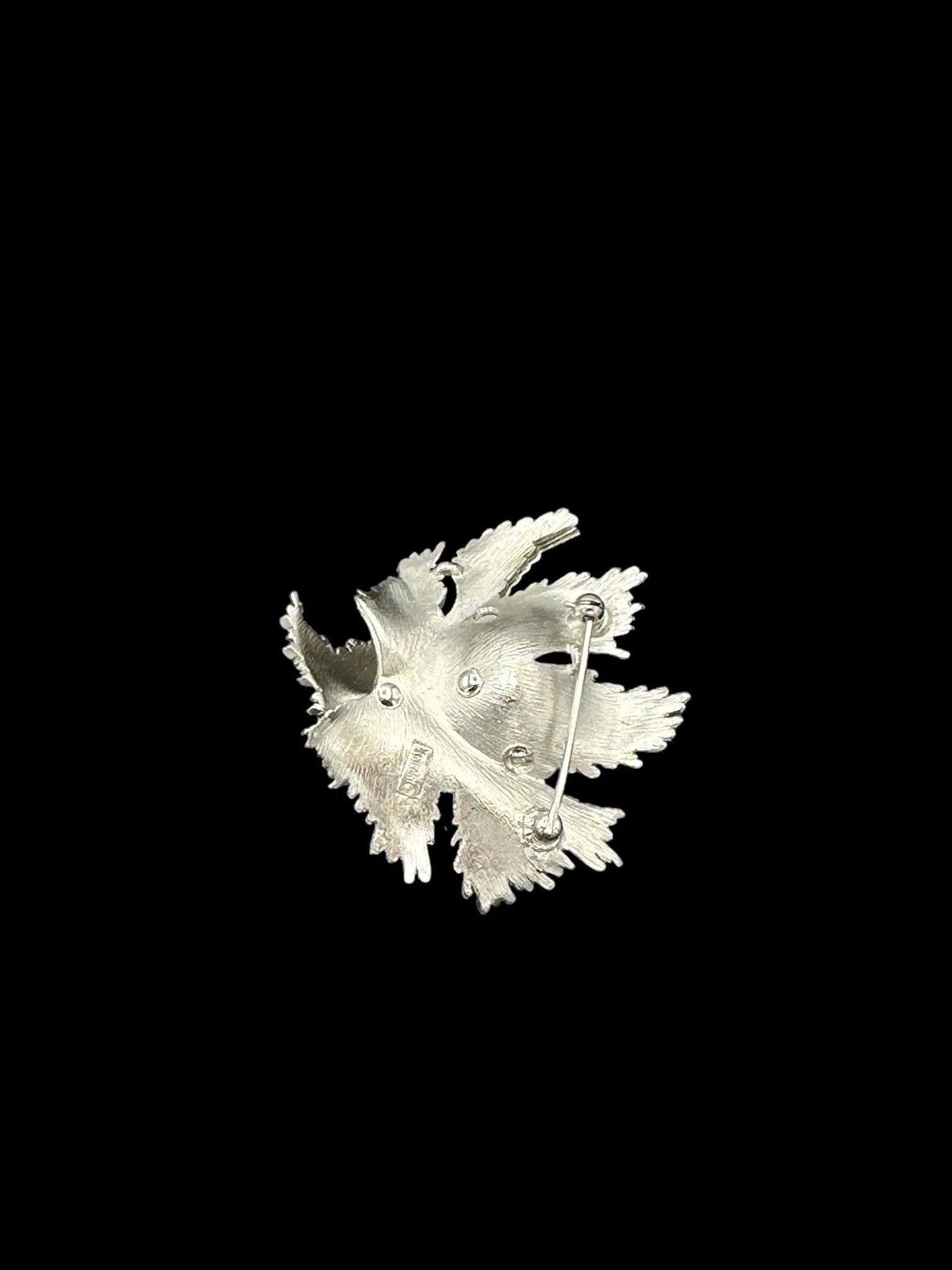 Vintage Trifari Classic Silver Texture Floral Rhinestone Brooch