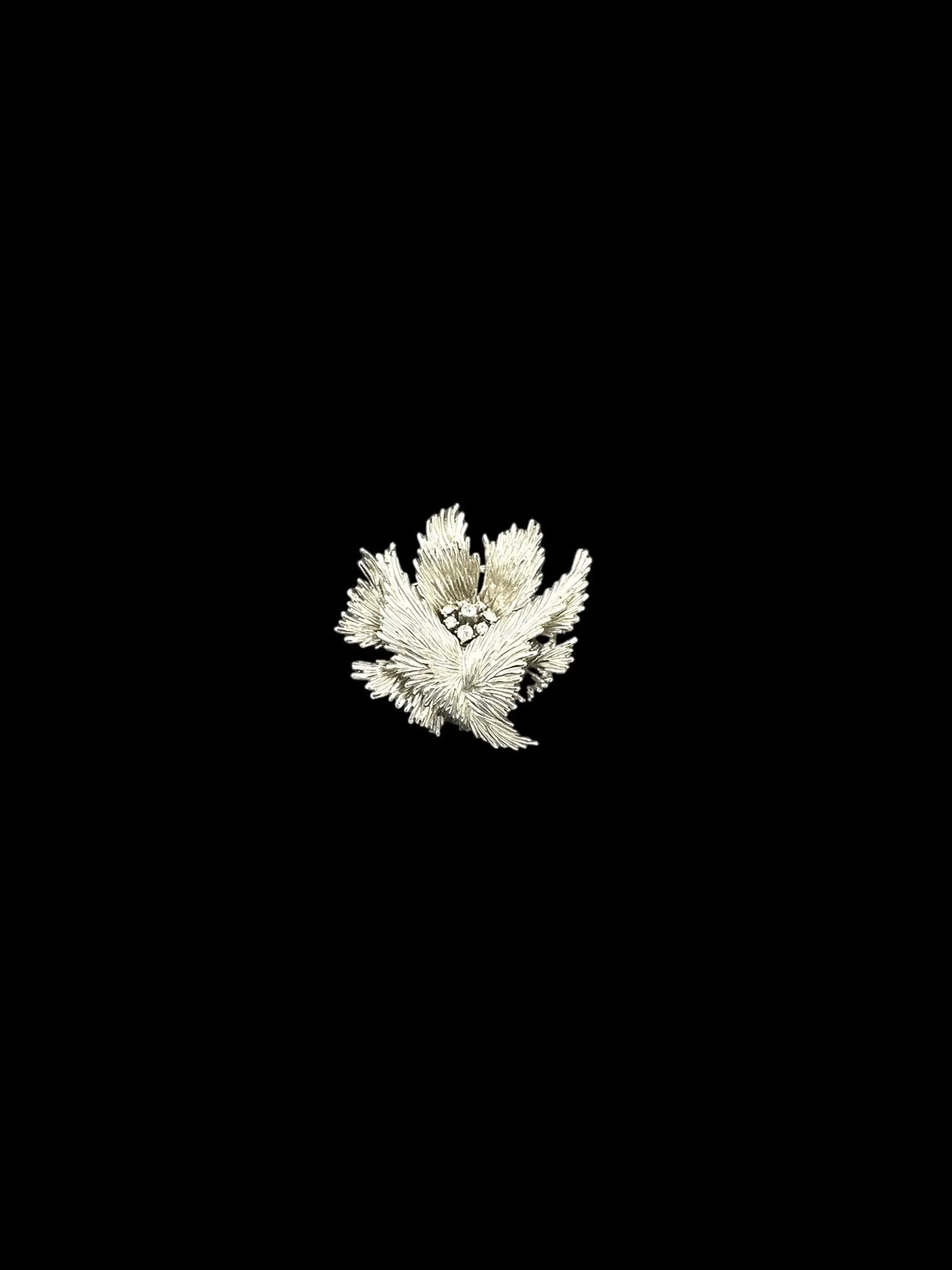 Vintage Trifari Classic Silver Texture Floral Rhinestone Brooch