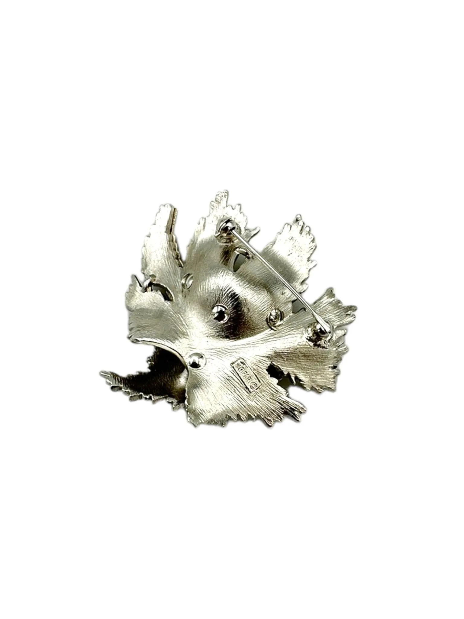 Vintage Trifari Classic Silver Texture Floral Rhinestone Brooch