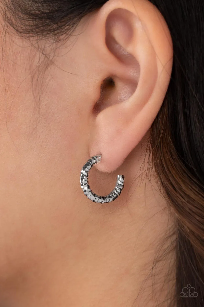 Wandering Wreaths - Silver - Hammered Metal Paparazzi Tiny Hoop Earrings