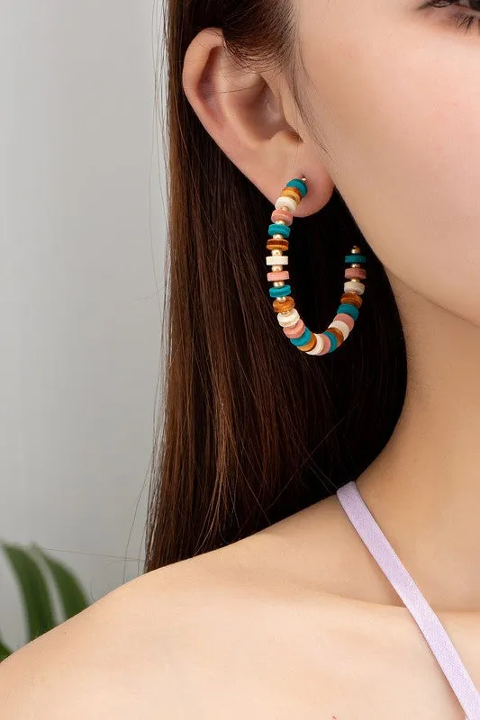 Western Wood Bead Hoop Earrings