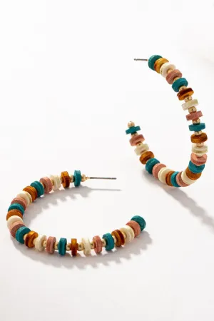 Western Wood Bead Hoop Earrings