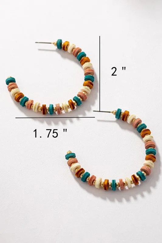 Western Wood Bead Hoop Earrings