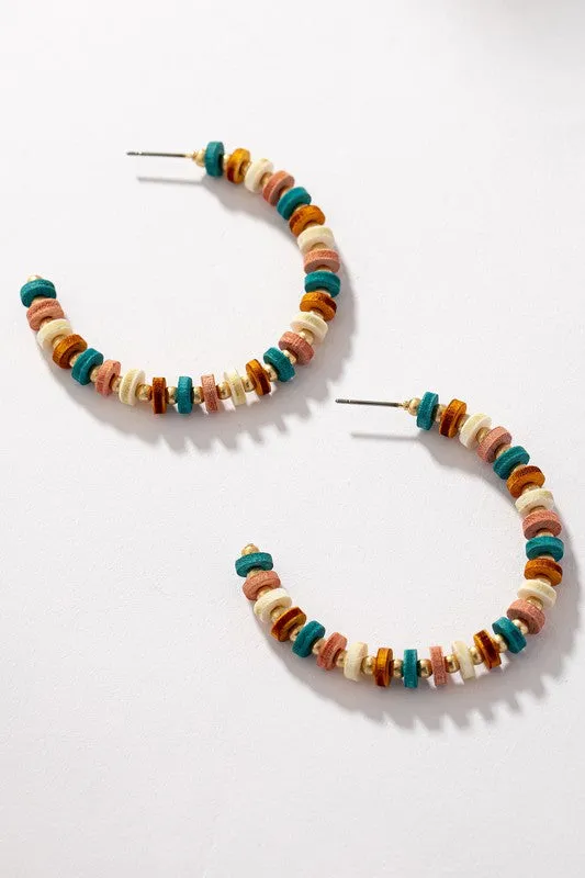 Western Wood Bead Hoop Earrings