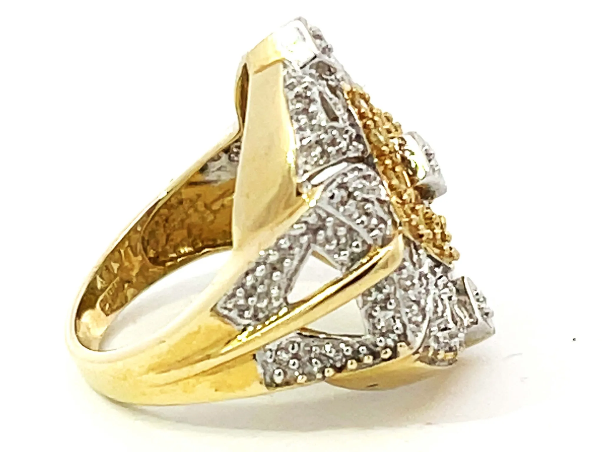 White and Yellow Diamond Geometric Design Ring in 14k Yellow Gold