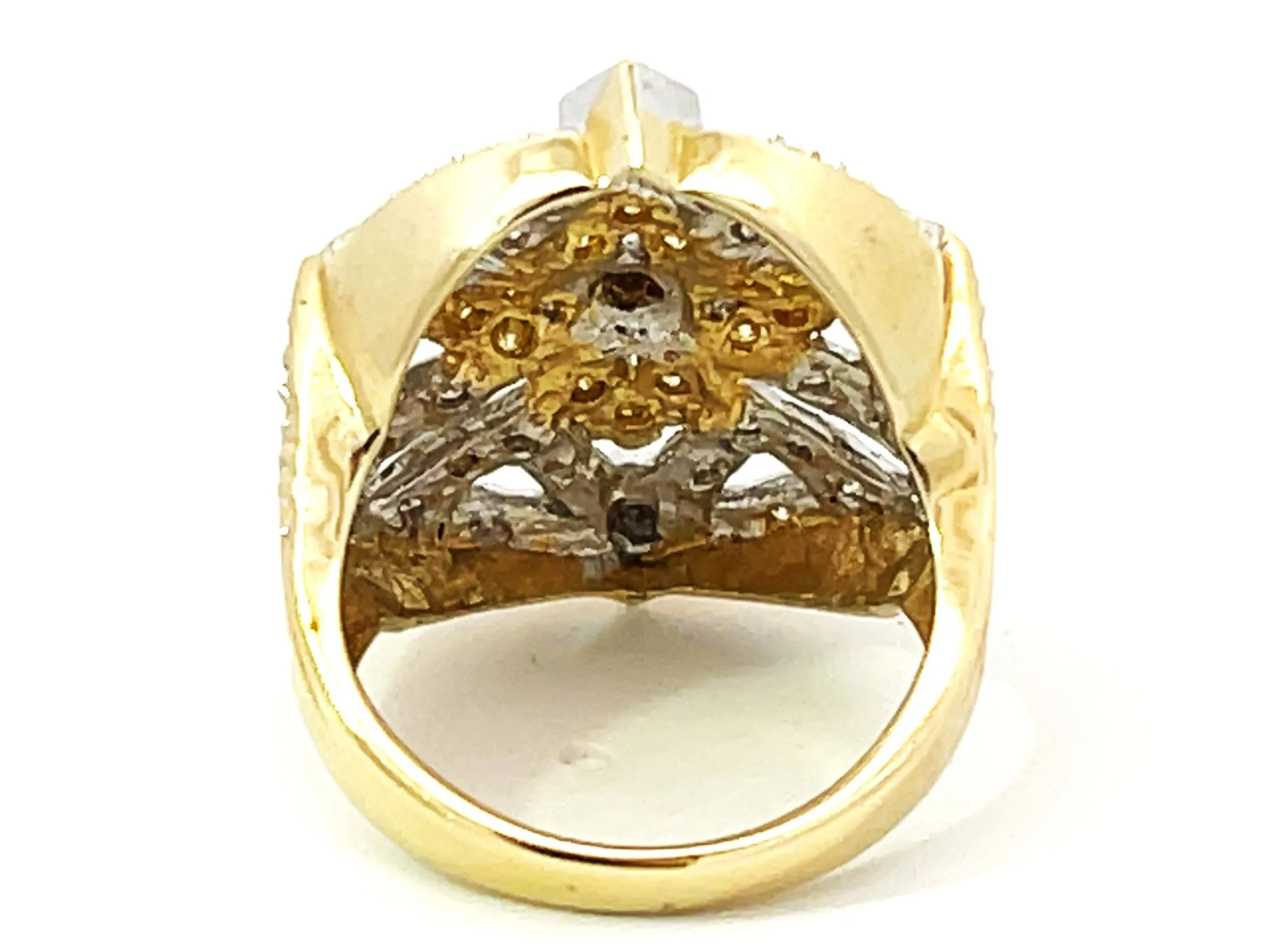 White and Yellow Diamond Geometric Design Ring in 14k Yellow Gold